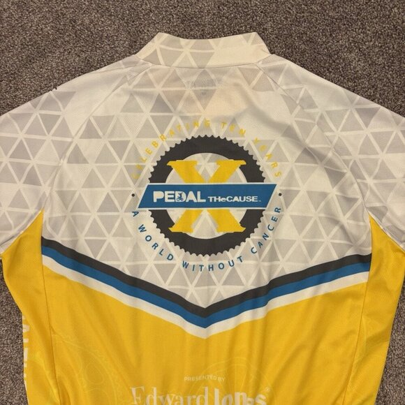 Primal Men's Cycling Full Zip Jersey Size M White Yellow Pedal The Cause EUC - Picture 8 of 14
